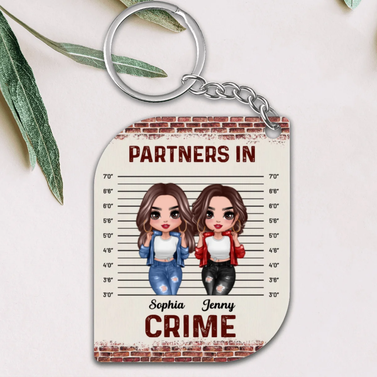 Partners In Crime Cool Doll Besties Mugshot Personalized Acrylic Keychain - Image 4