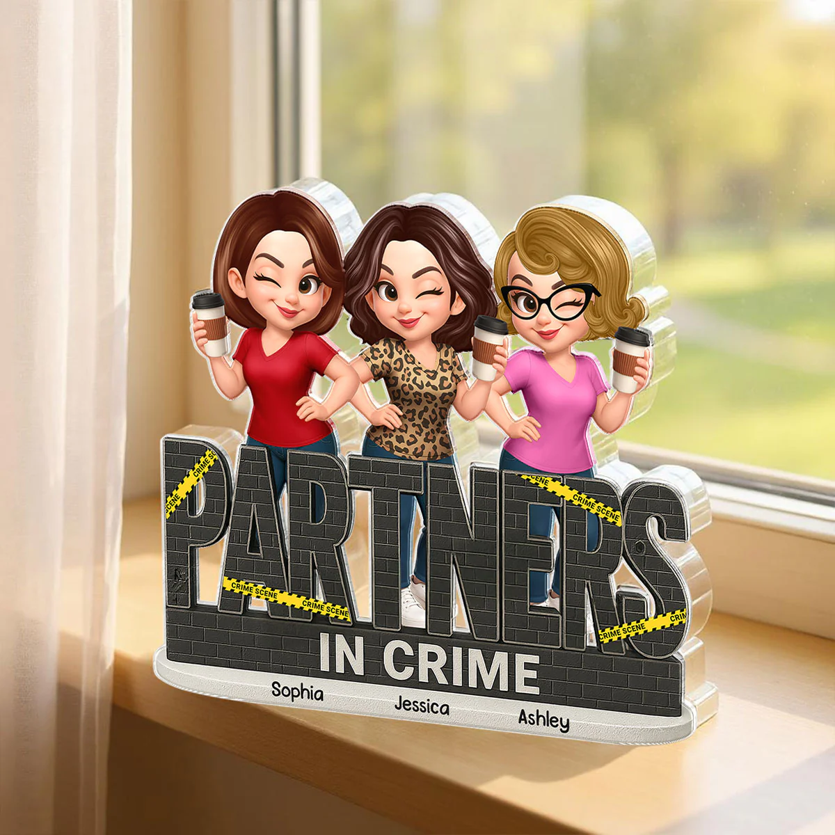 Partners In Crime Do Not Cross Besties Sisters - Personalized Acrylic Block Plaque - Image 2