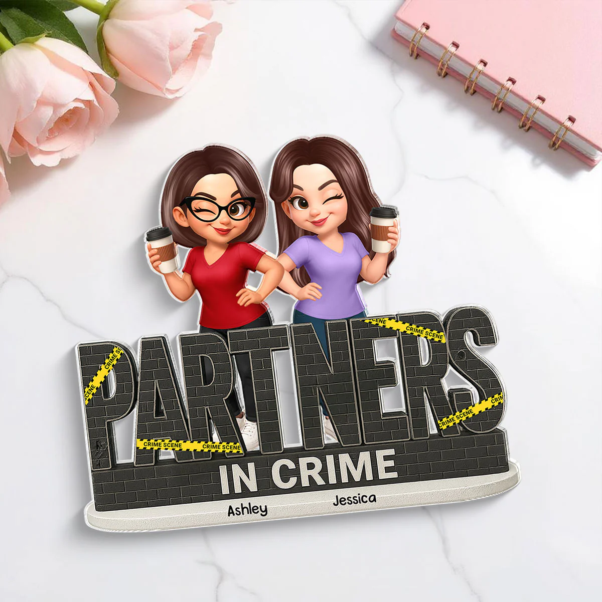 Partners In Crime Do Not Cross Besties Sisters - Personalized Acrylic Block Plaque - Image 3