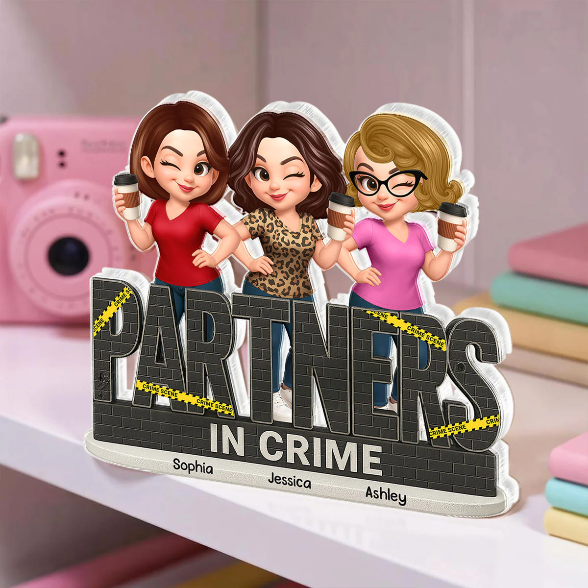 Partners In Crime Do Not Cross Besties Sisters - Personalized Acrylic Block Plaque - Image 4