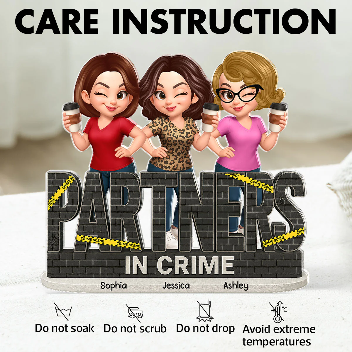 Partners In Crime Do Not Cross Besties Sisters - Personalized Acrylic Block Plaque - Image 9
