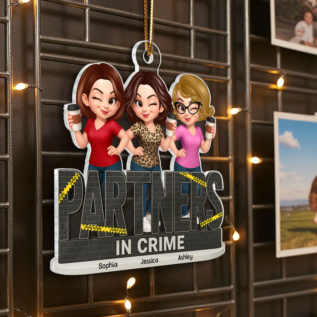 Partners In Crime Do Not Cross Besties Sisters Personalized Acrylic Ornament - Image 3