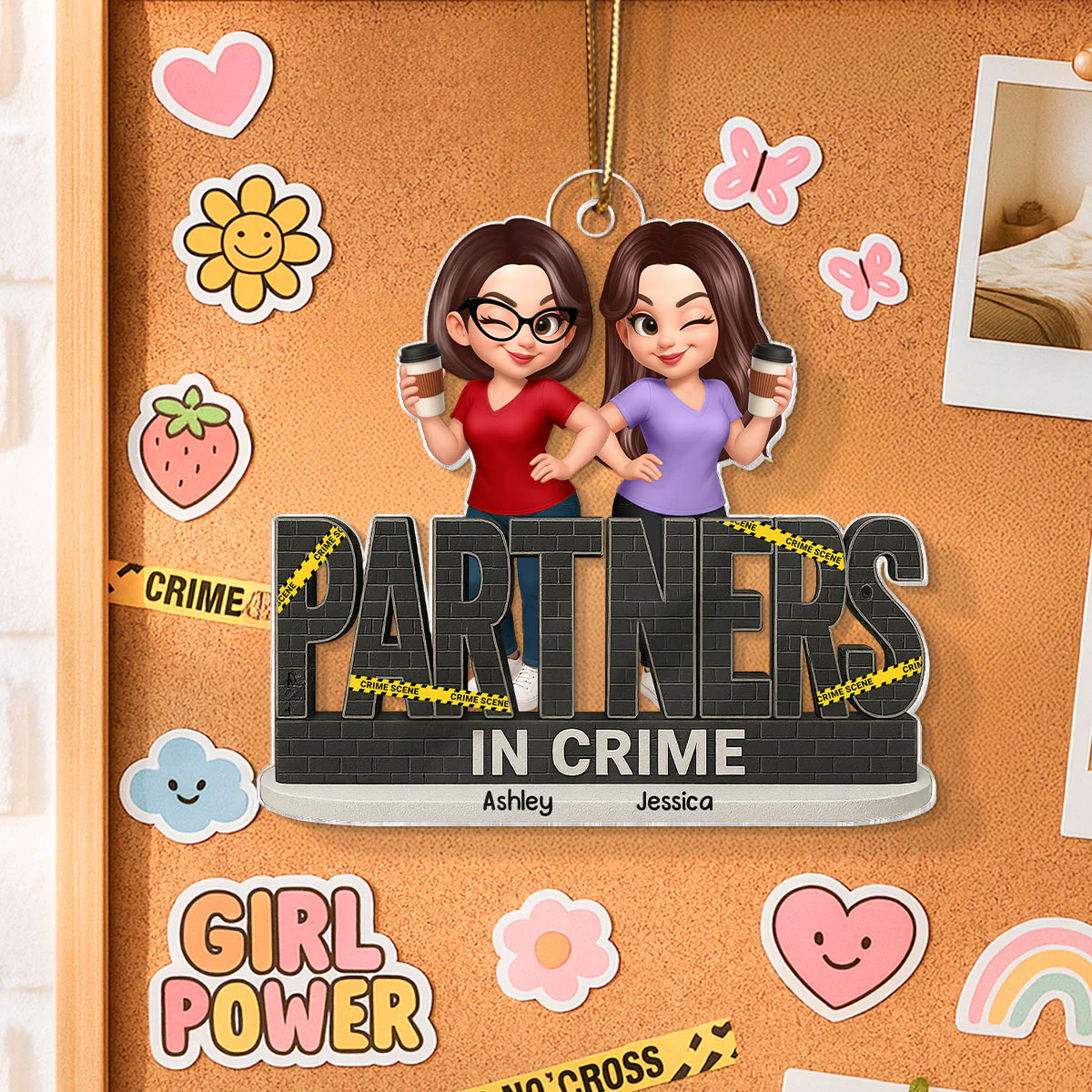 Partners In Crime Do Not Cross Besties Sisters Personalized Acrylic Ornament - Image 4
