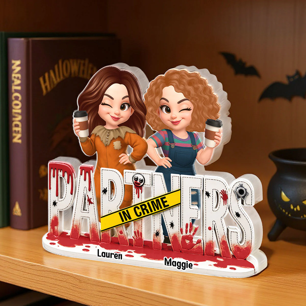Partners In Crime Horror Halloween Besties Sisters Personalized Acrylic Block - Image 2
