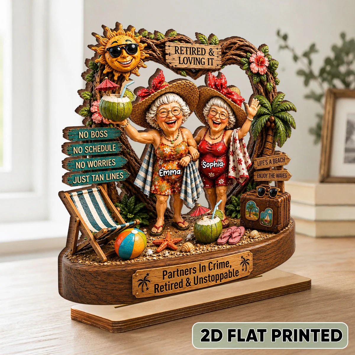 Partners In Crime Retired & Unstoppable Besties - Personalized 2-Layered Wooden Plaque - Meaningful Gift For Best Friends - Image 2
