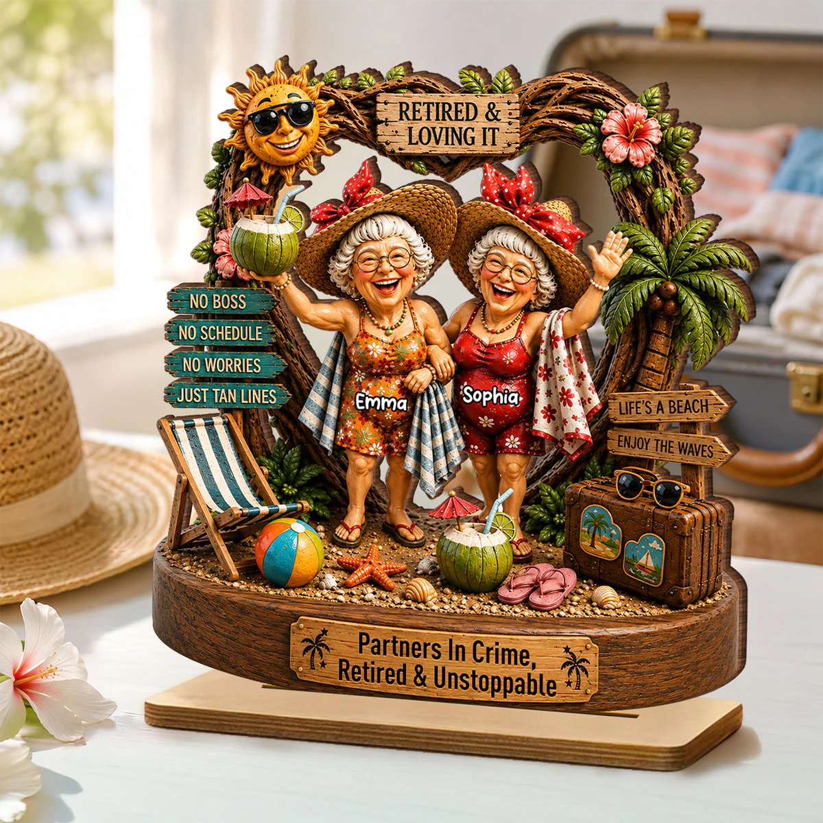 Partners In Crime Retired & Unstoppable Besties - Personalized 2-Layered Wooden Plaque - Meaningful Gift For Best Friends - Image 3