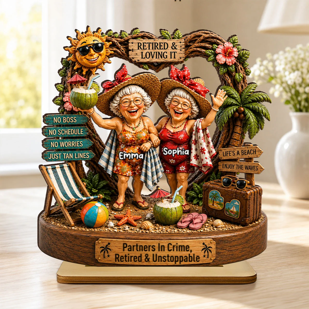 Partners In Crime Retired & Unstoppable Besties - Personalized 2-Layered Wooden Plaque - Meaningful Gift For Best Friends - Image 9