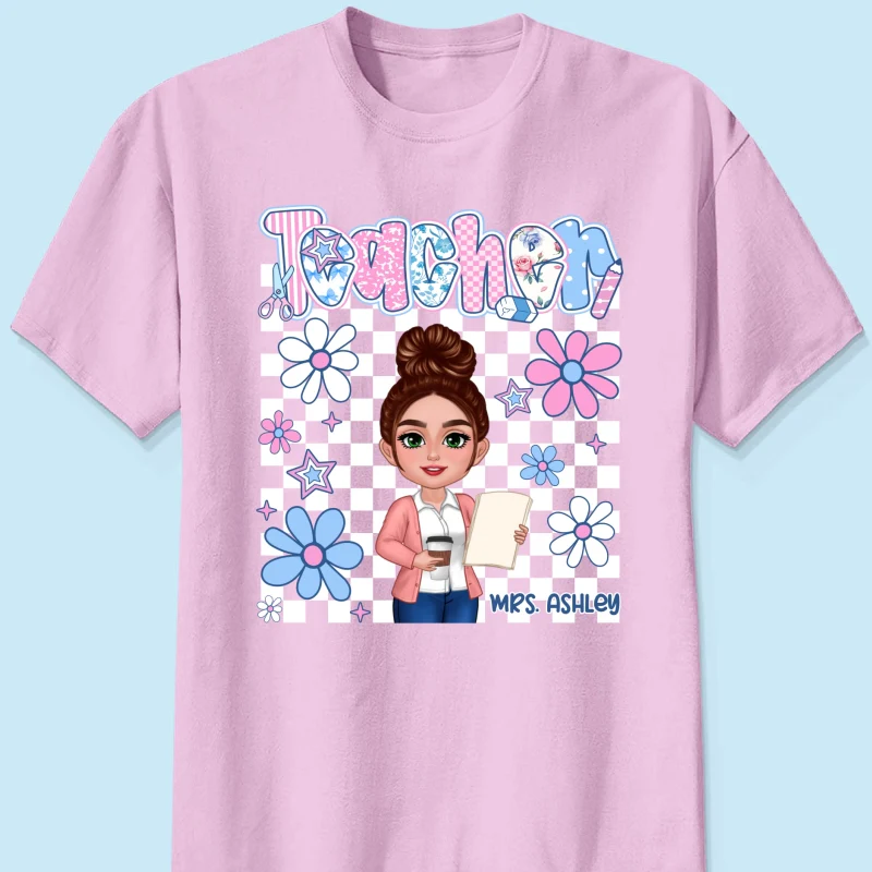 Pastel Blue And Pink Preppy Style Teacher Personalized Shirt| Back To School Gift For Teacher - Image 10