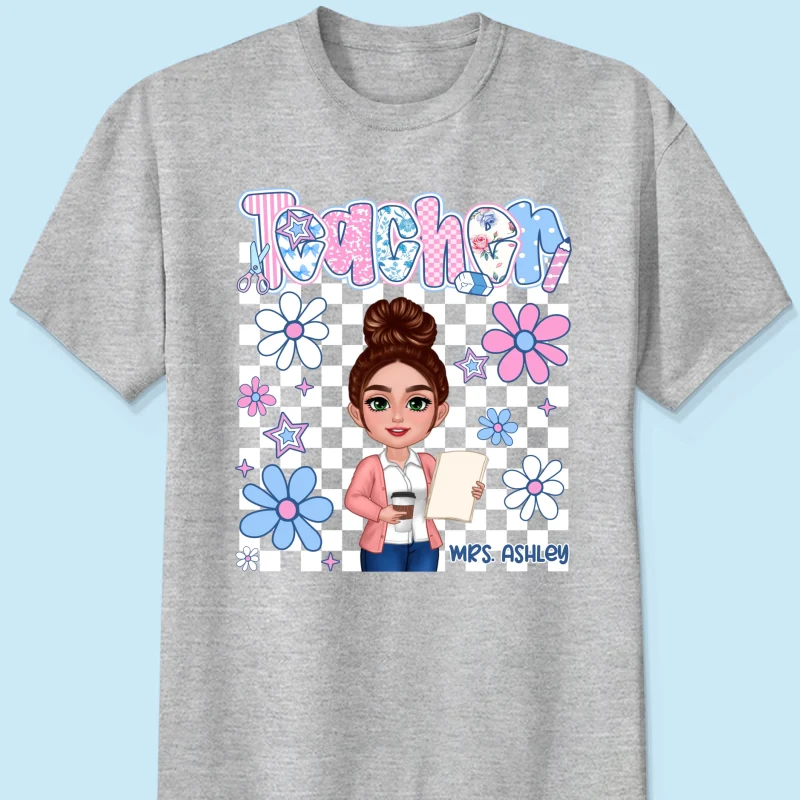 Pastel Blue And Pink Preppy Style Teacher Personalized Shirt| Back To School Gift For Teacher - Image 11