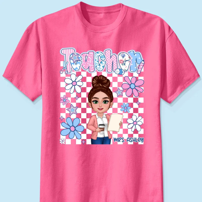 Pastel Blue And Pink Preppy Style Teacher Personalized Shirt| Back To School Gift For Teacher - Image 12