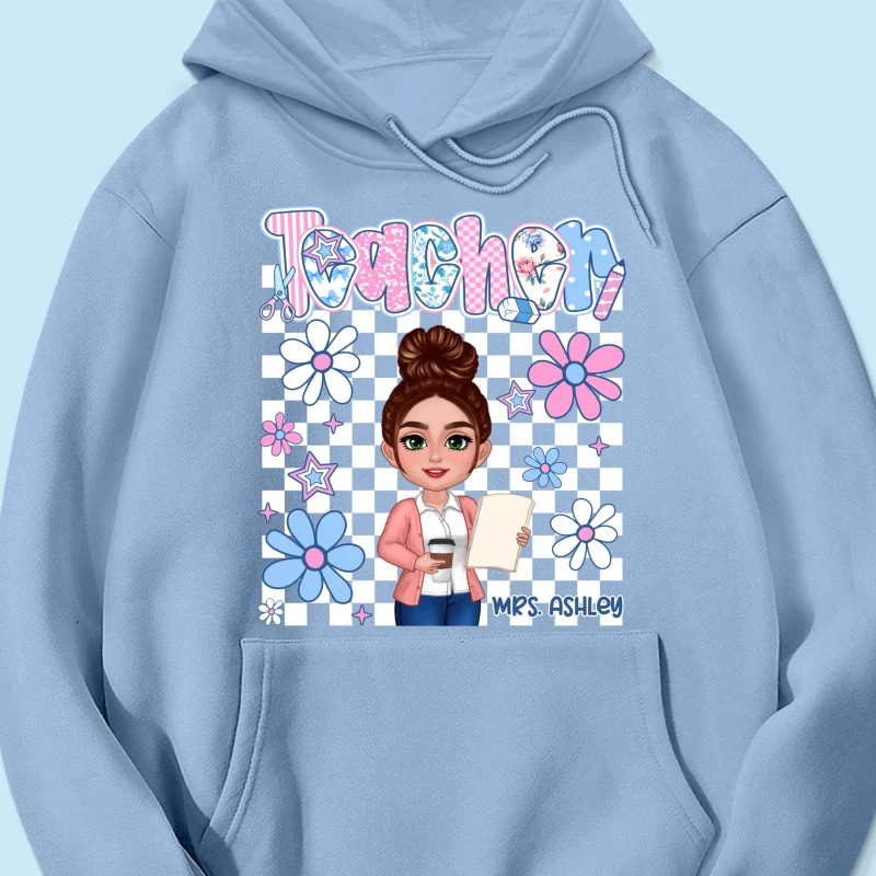 Pastel Blue And Pink Preppy Style Teacher Personalized Shirt| Back To School Gift For Teacher - Image 16