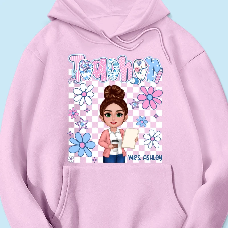 Pastel Blue And Pink Preppy Style Teacher Personalized Shirt| Back To School Gift For Teacher - Image 17