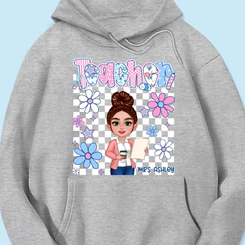 Pastel Blue And Pink Preppy Style Teacher Personalized Shirt| Back To School Gift For Teacher - Image 18