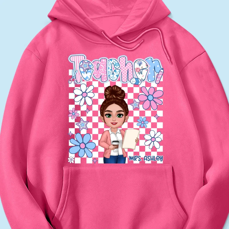 Pastel Blue And Pink Preppy Style Teacher Personalized Shirt| Back To School Gift For Teacher - Image 19