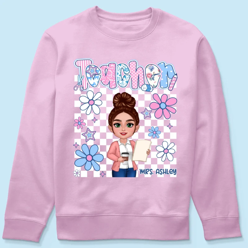 Pastel Blue And Pink Preppy Style Teacher Personalized Shirt| Back To School Gift For Teacher - Image 20