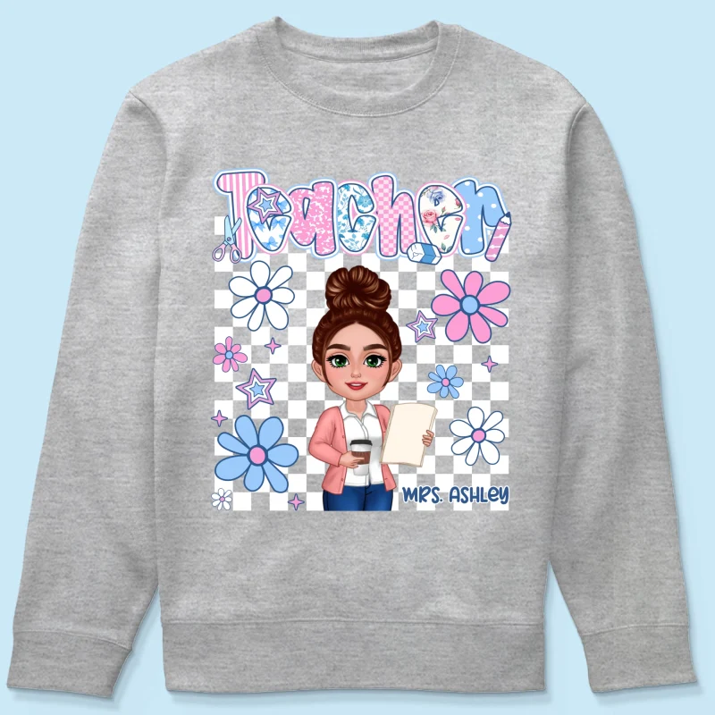 Pastel Blue And Pink Preppy Style Teacher Personalized Shirt| Back To School Gift For Teacher - Image 21