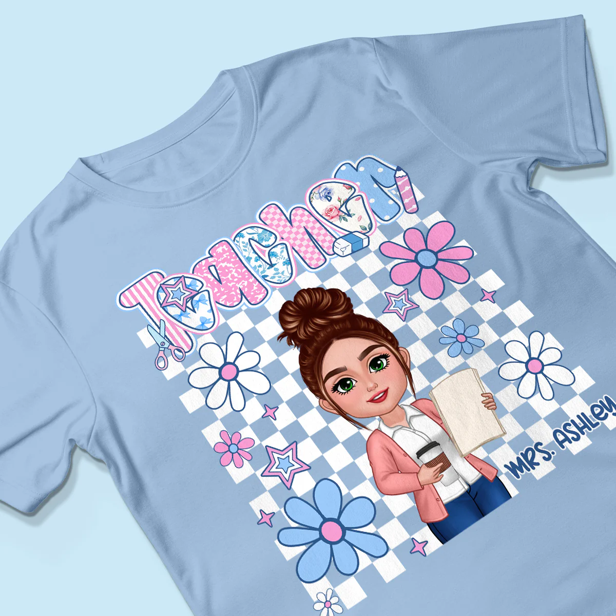 Pastel Blue And Pink Preppy Style Teacher Personalized Shirt| Back To School Gift For Teacher - Image 3