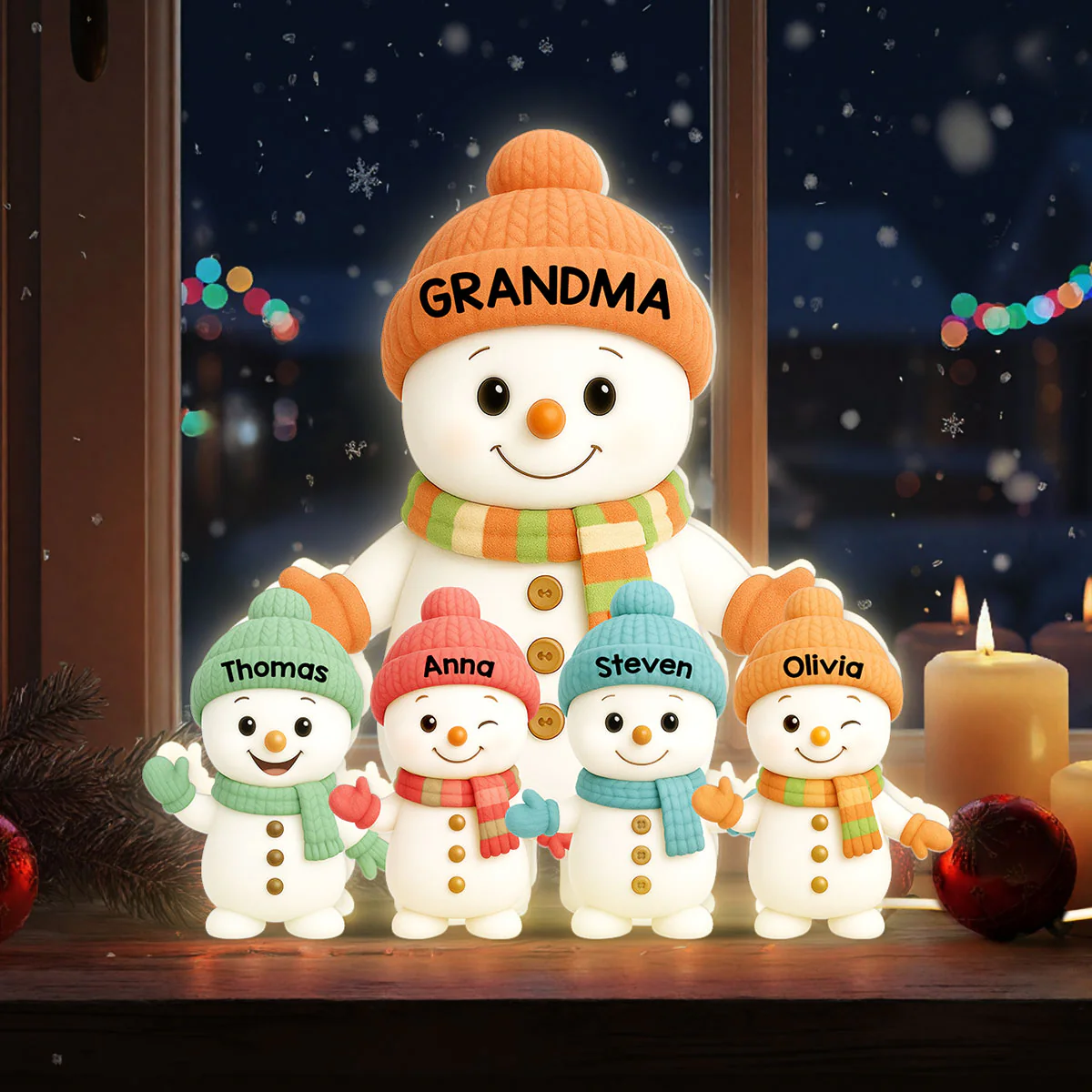 Pastel Color Christmas Grandma Grandkids Snowman Together - Personalized Light Box - Image 10