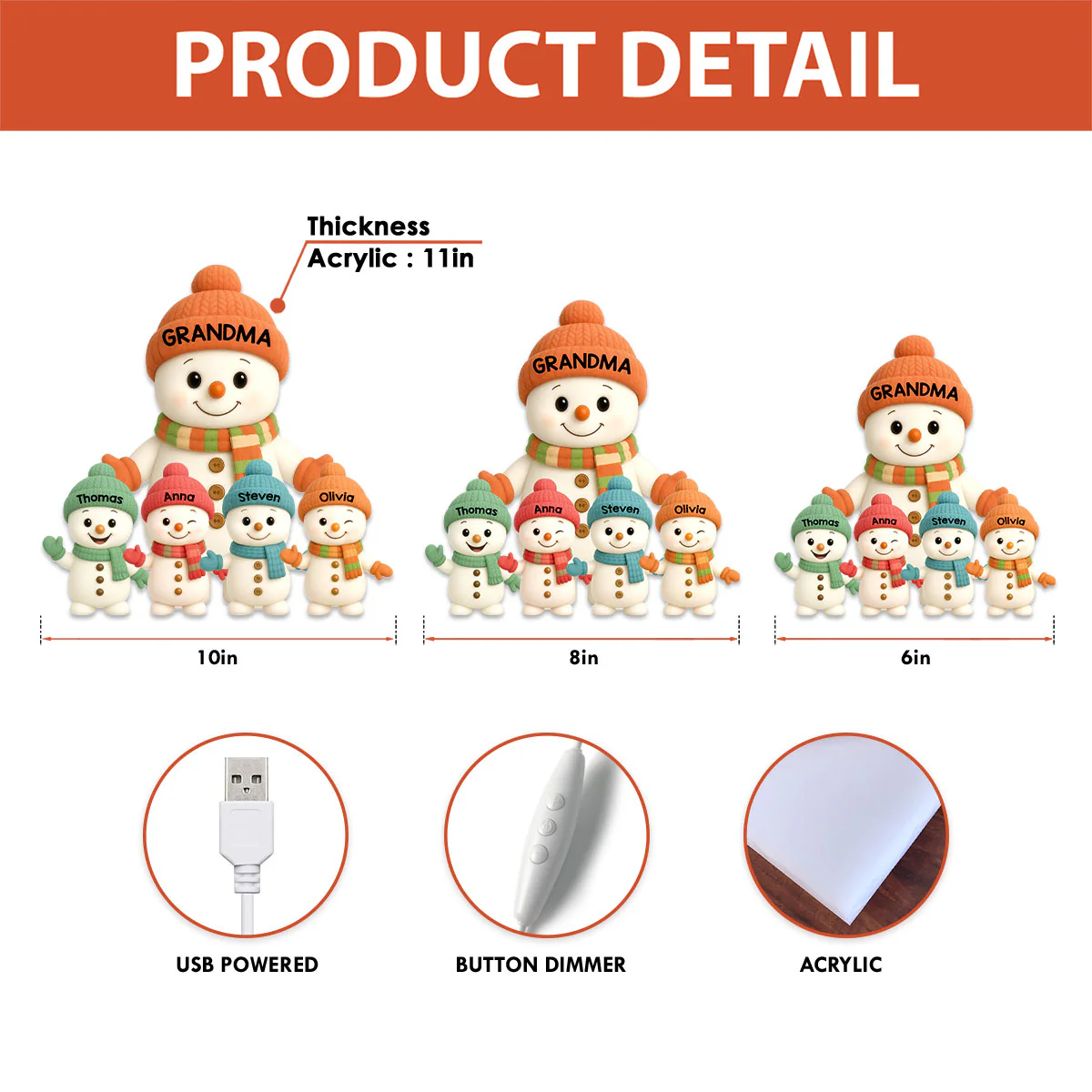 Pastel Color Christmas Grandma Grandkids Snowman Together - Personalized Light Box - Image 11