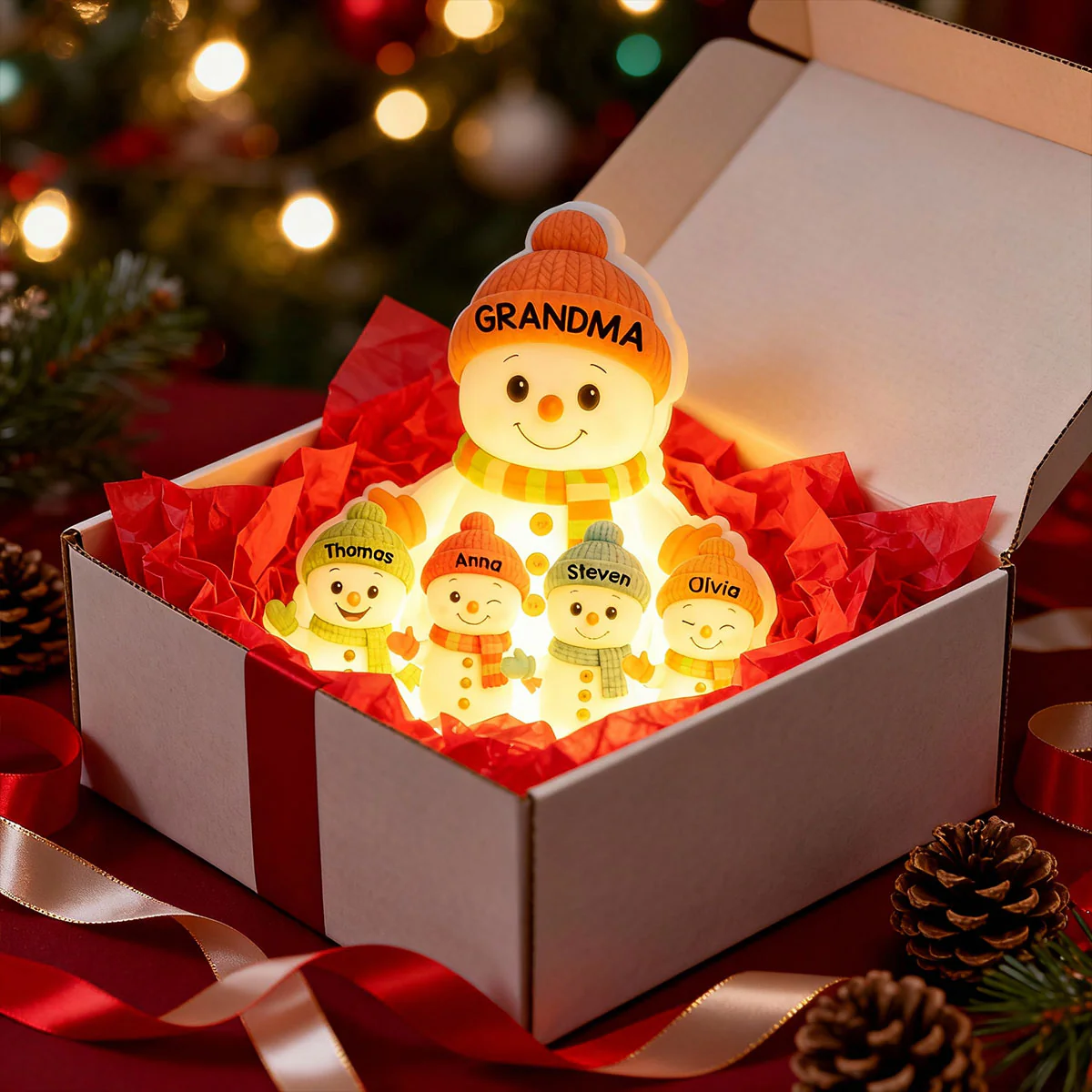 Pastel Color Christmas Grandma Grandkids Snowman Together - Personalized Light Box - Image 6