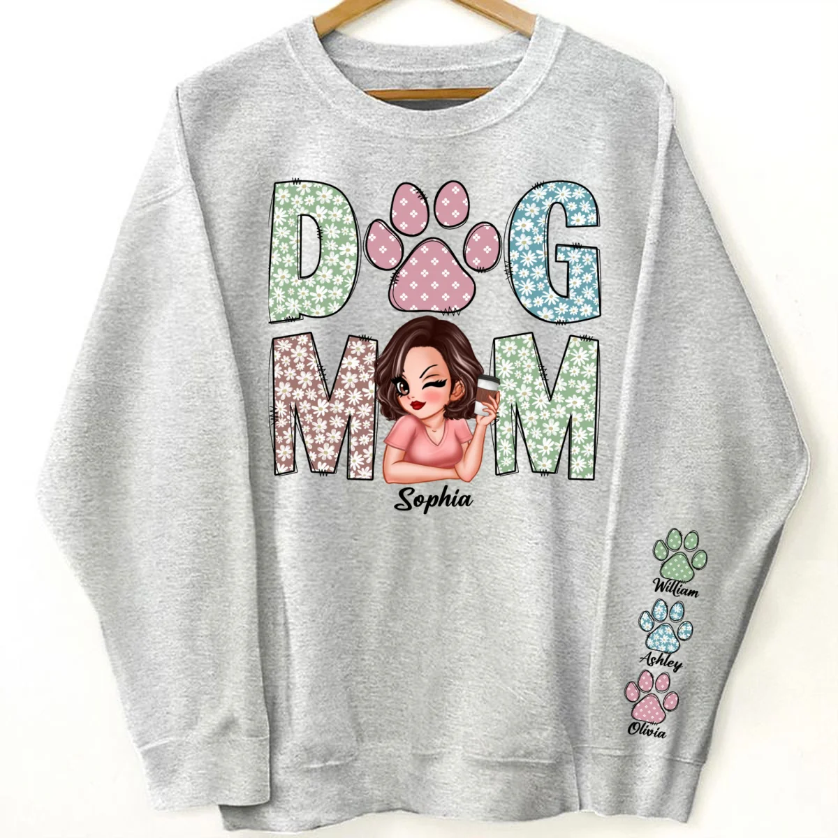 Pastel Floral Dog Mom Gift For Dog Lovers Personalized Sleeve Printed Sweatshirt - Image 10