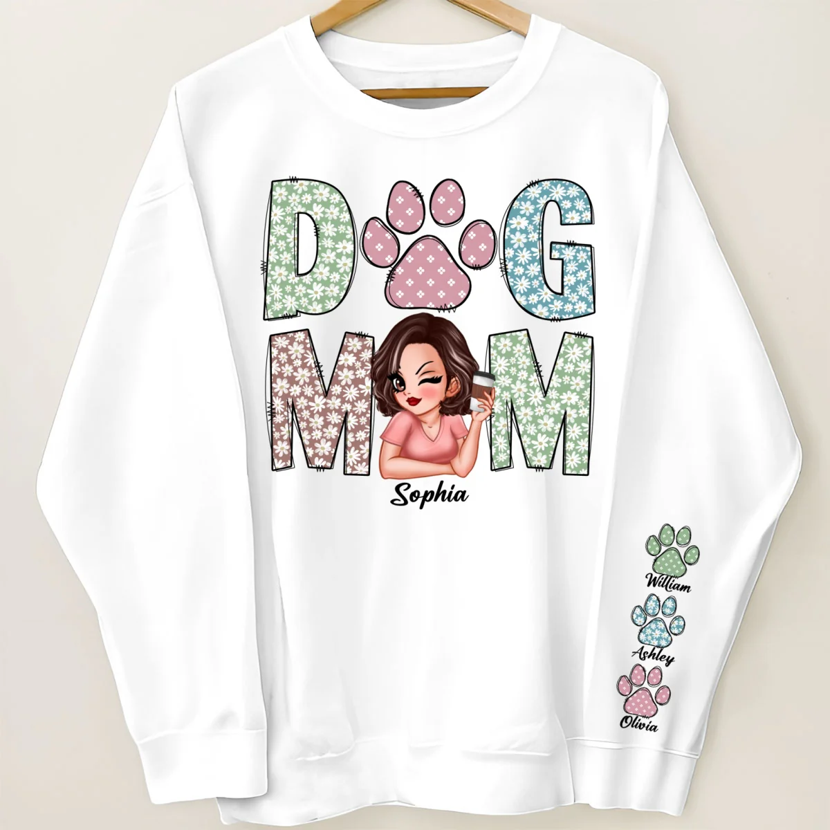 Pastel Floral Dog Mom Gift For Dog Lovers Personalized Sleeve Printed Sweatshirt - Image 11