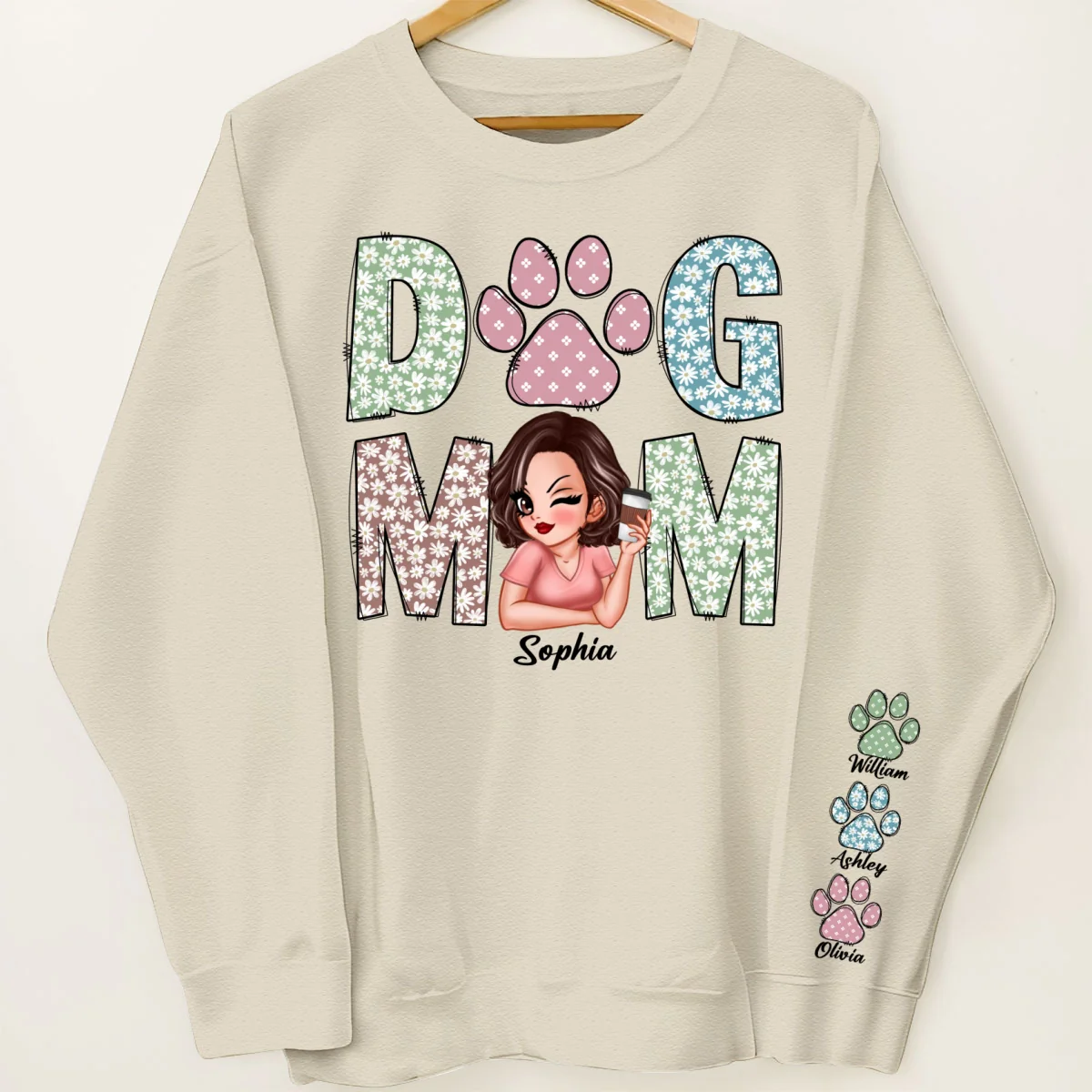 Pastel Floral Dog Mom Gift For Dog Lovers Personalized Sleeve Printed Sweatshirt - Image 12