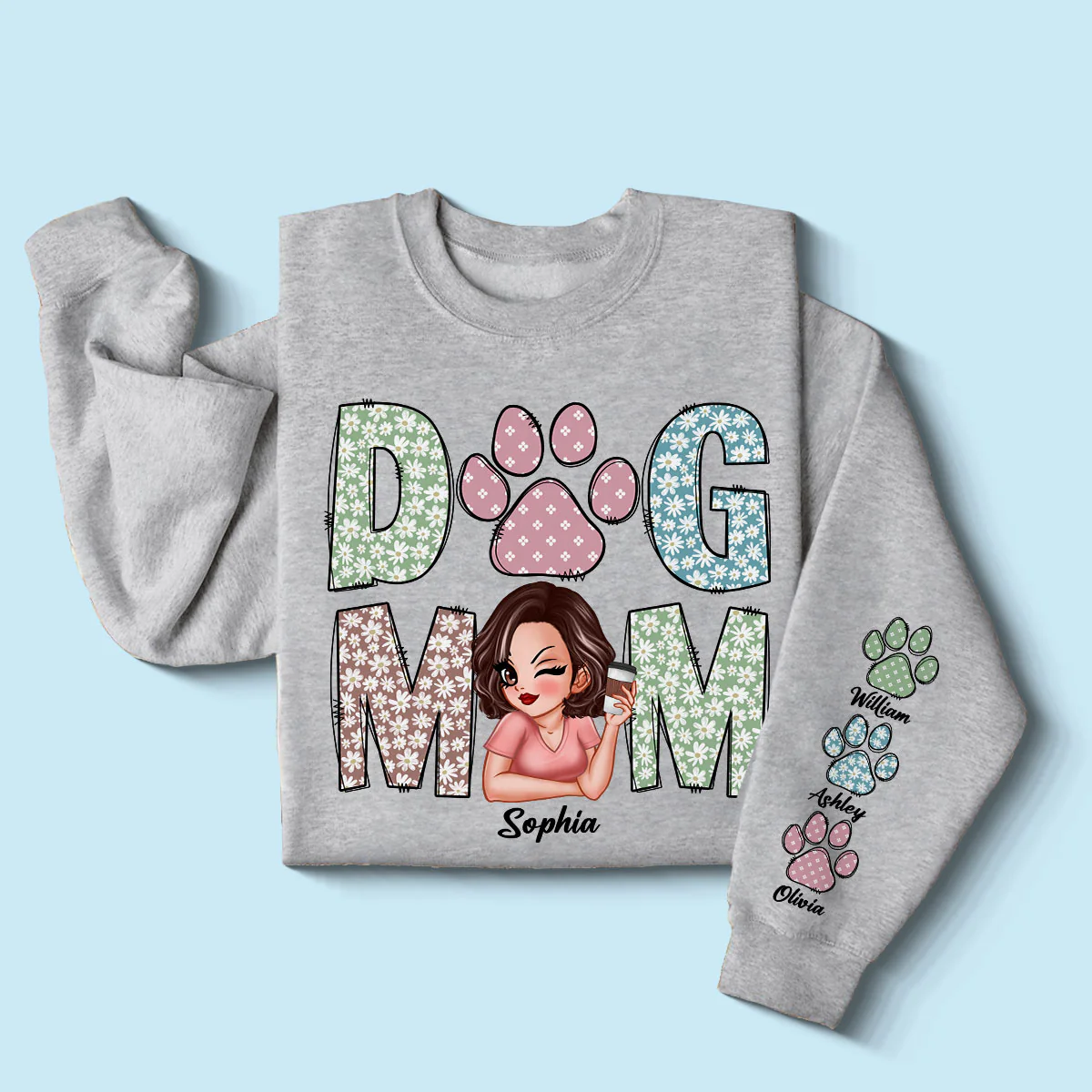 Pastel Floral Dog Mom Gift For Dog Lovers Personalized Sleeve Printed Sweatshirt - Image 3