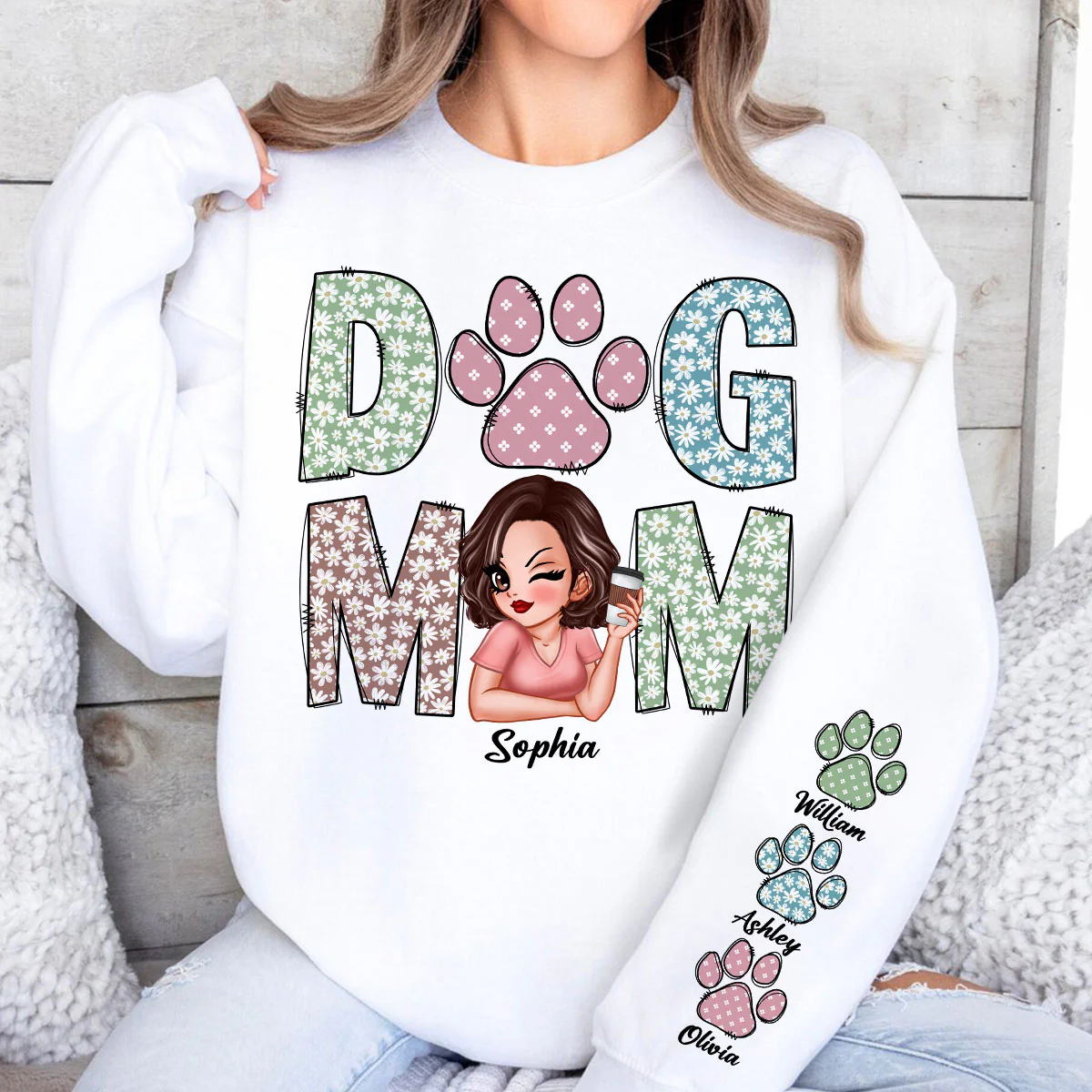 Pastel Floral Dog Mom Gift For Dog Lovers Personalized Sleeve Printed Sweatshirt - Image 6