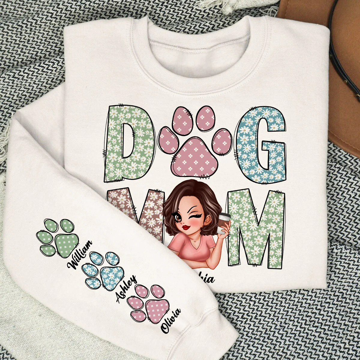 Pastel Floral Dog Mom Gift For Dog Lovers Personalized Sleeve Printed Sweatshirt - Image 8