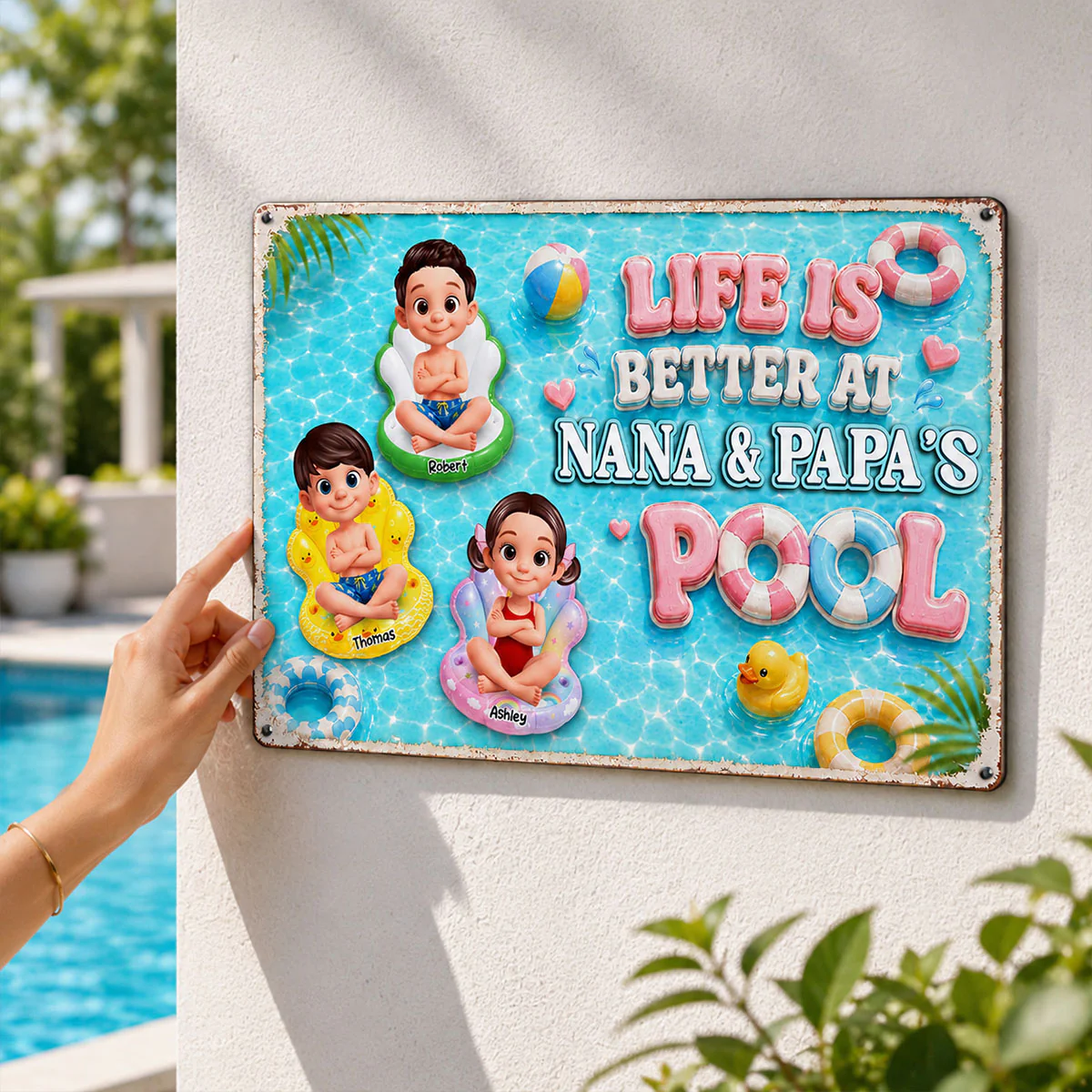 Pastel Life Is Better At Pool - Personalized Metal Sign - Gift For Grandparents, Summer Outdoor Pool, Porch, Patio, Bar Decoration - Image 5