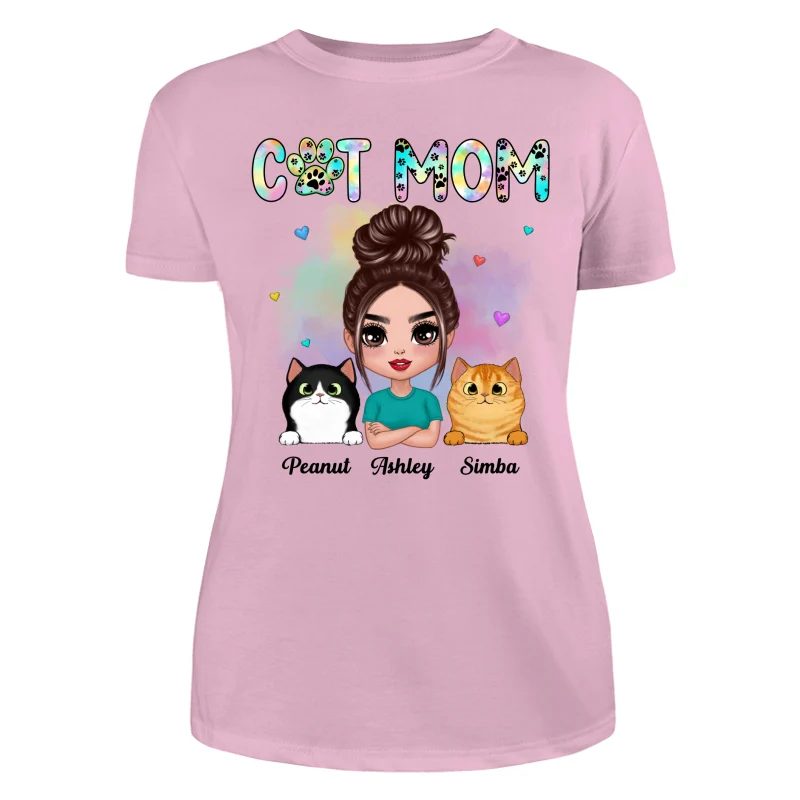 Pastel Paw Patterns Doll Cat Mom Fluffy Cats Personalized Shirt - Image 11