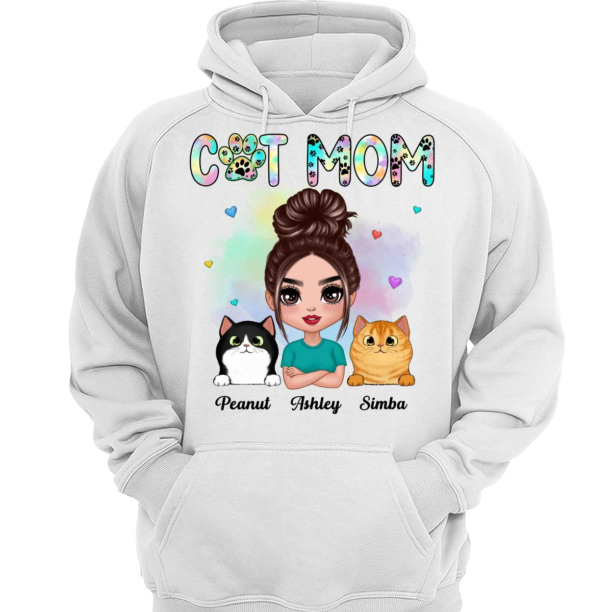 Pastel Paw Patterns Doll Cat Mom Fluffy Cats Personalized Shirt - Image 3