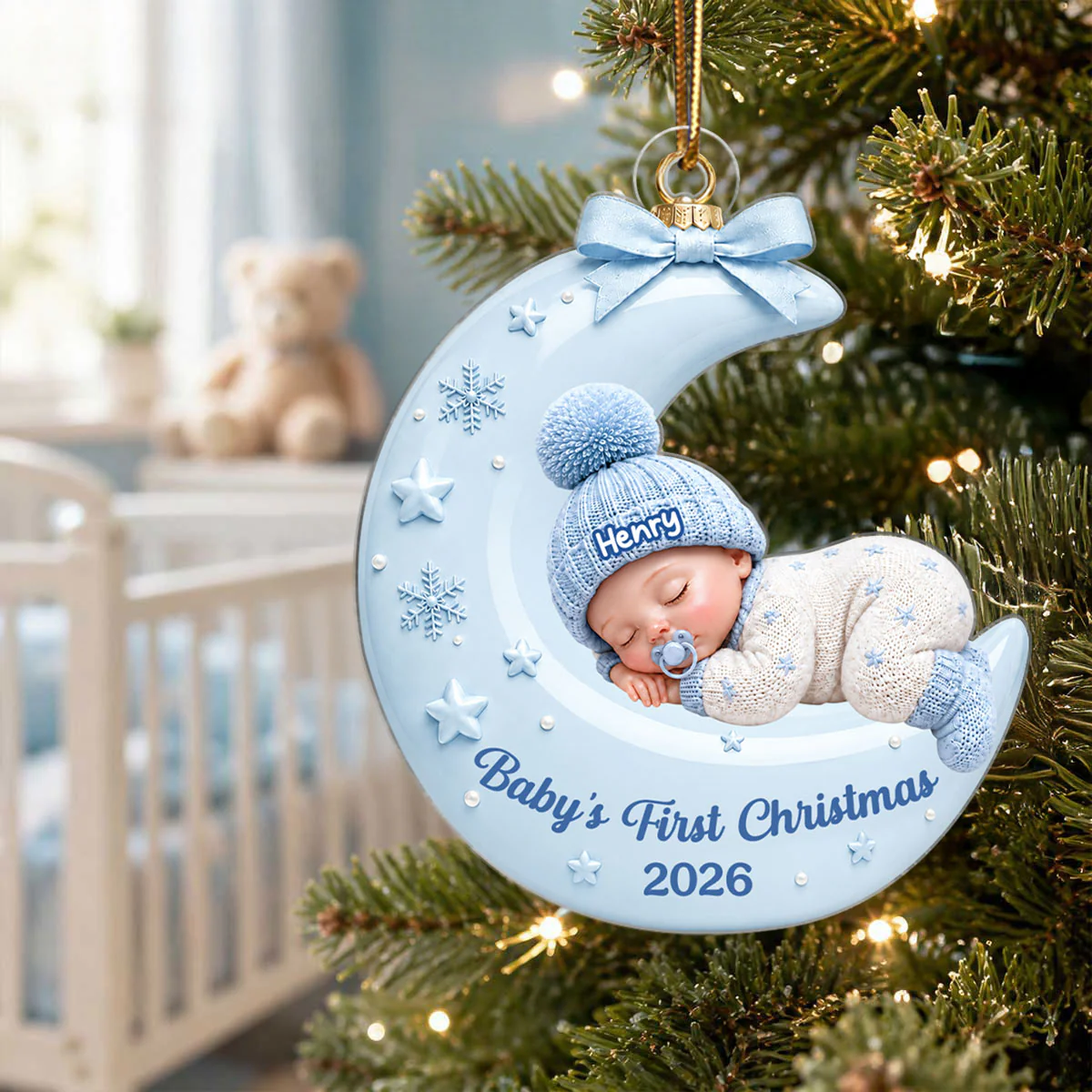 Pastel Pink Baby On Moon - Personalized Acrylic Ornament - Unique Christmas Gift For New Parent, Newborn Keepsake - Image 3
