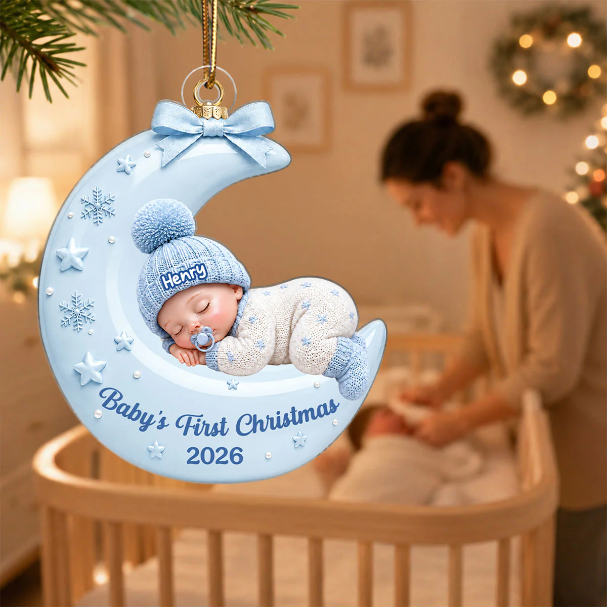Pastel Pink Baby On Moon - Personalized Acrylic Ornament - Unique Christmas Gift For New Parent, Newborn Keepsake - Image 6