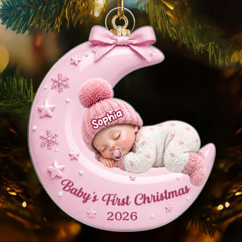 Pastel Pink Baby On Moon - Personalized Acrylic Ornament - Unique Christmas Gift For New Parent, Newborn Keepsake - Image 7