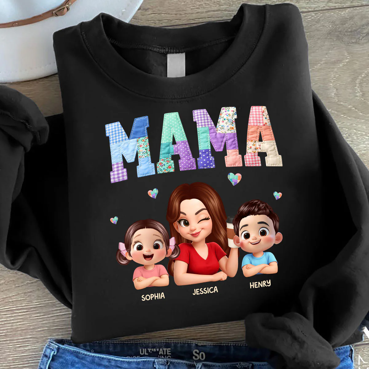 Patchwork Floral Mama Faux Embroidered - Personalized Shirt - Gift for Mom - Image 2