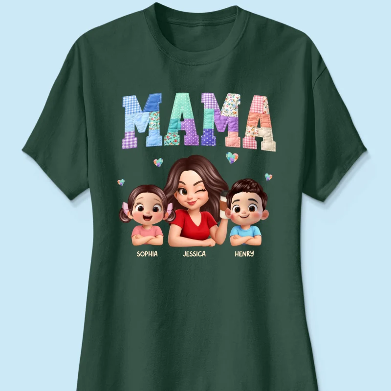 Patchwork Floral Mama Faux Embroidered - Personalized Shirt - Gift for Mom - Image 34
