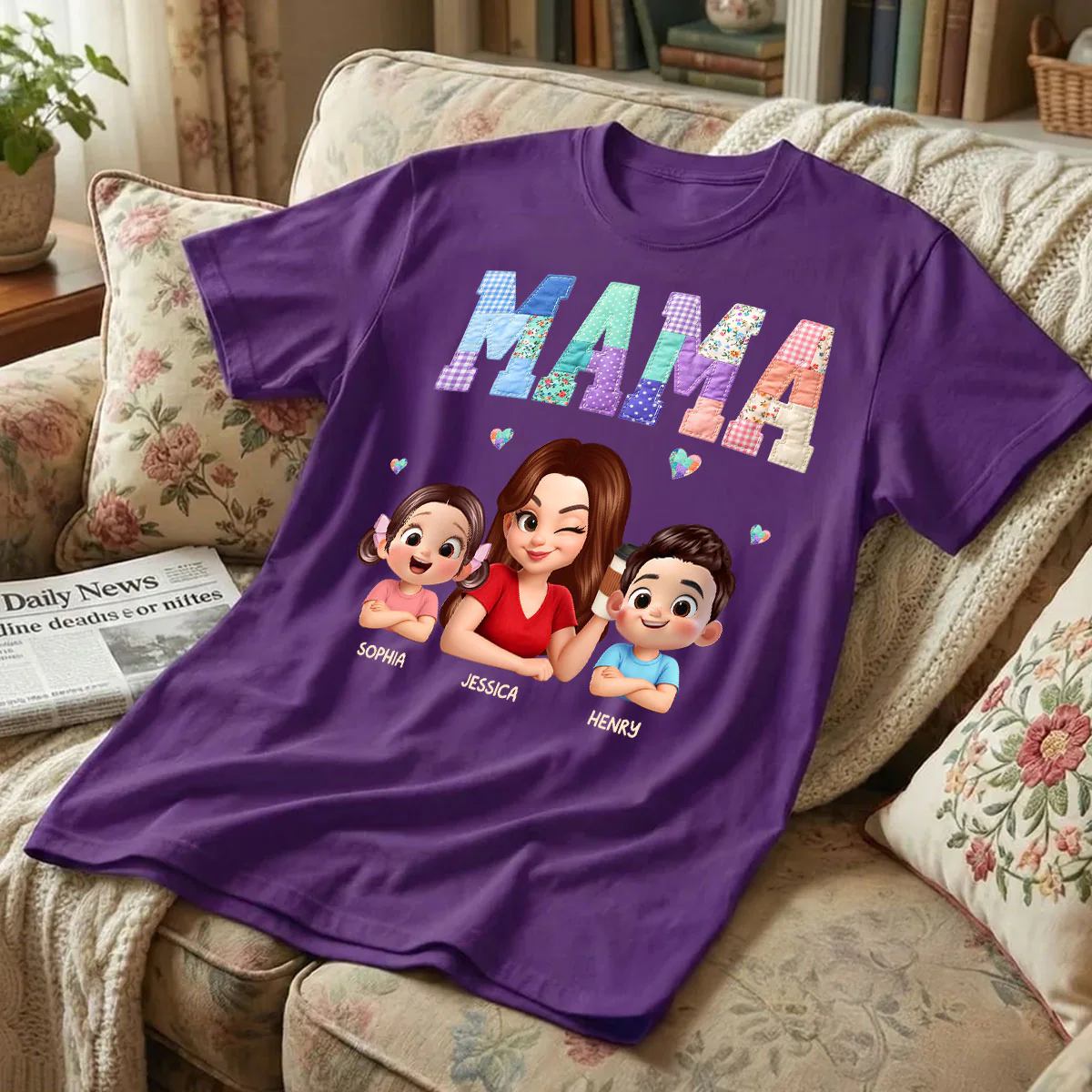 Patchwork Floral Mama Faux Embroidered - Personalized Shirt - Gift for Mom - Image 6