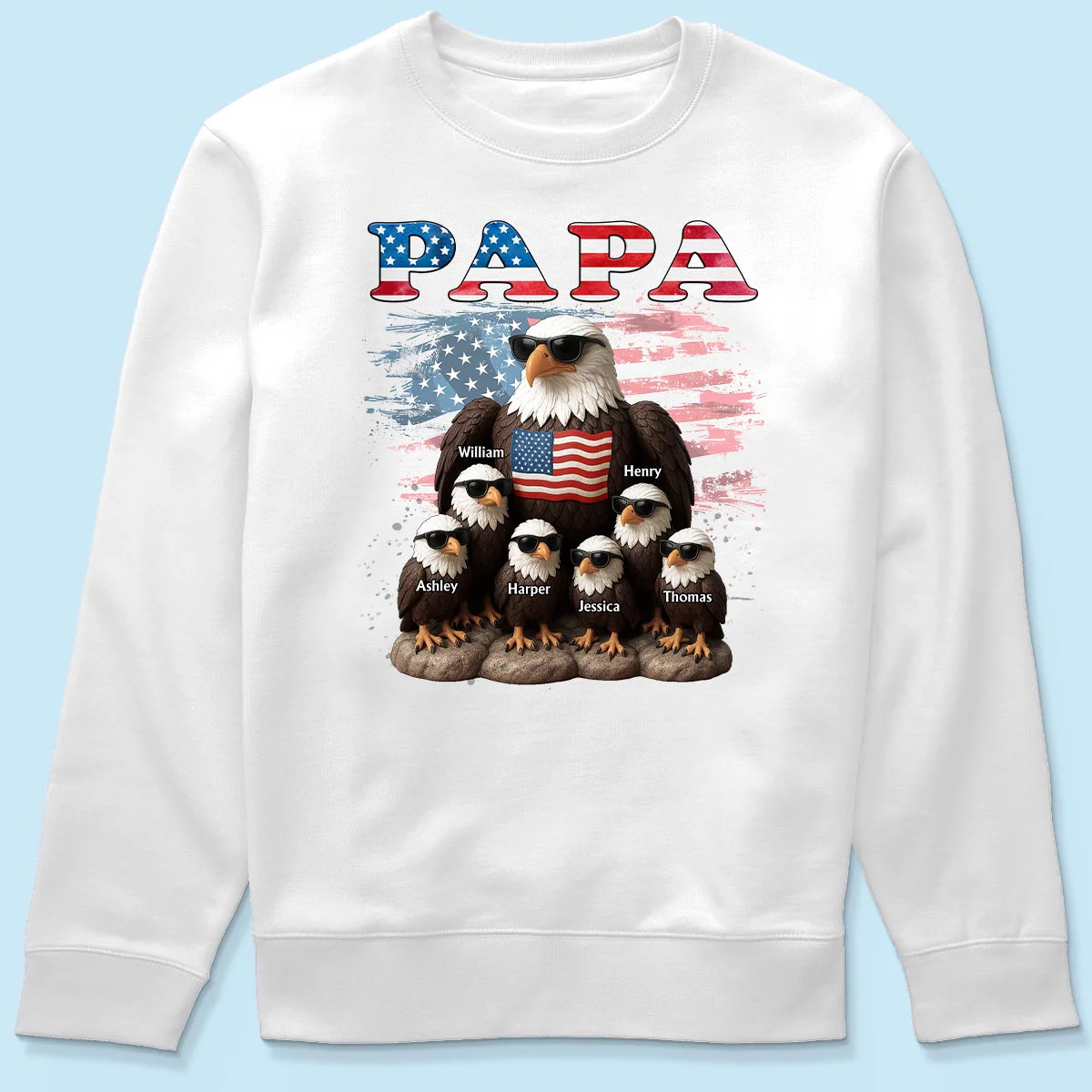 Patriotic Eagle Grandpa Dad & Kids 3D Effect Personalized Shirt, Gift For Dad Grandpa - Image 5