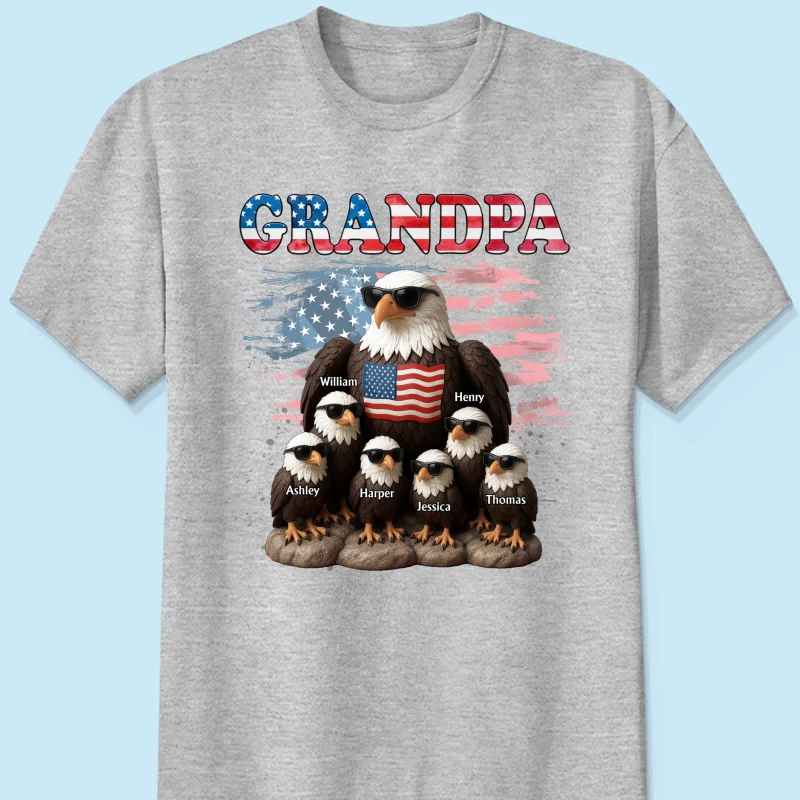 Patriotic Eagle Grandpa Dad & Kids 3D Effect Personalized Shirt, Gift For Dad Grandpa - Image 9