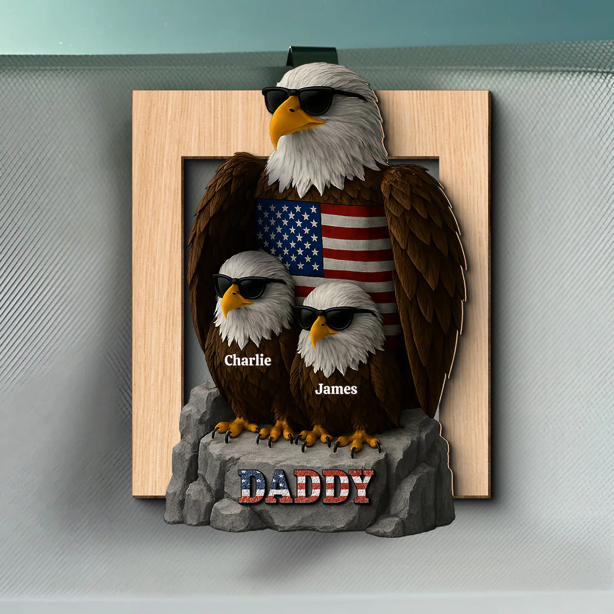 Patriotic Papa Grandpa & Kids Eagle Personalized Car Visor Clip, Car Decoration, Perfect 2025 Father's Day Gift For Dad, For Grandpa