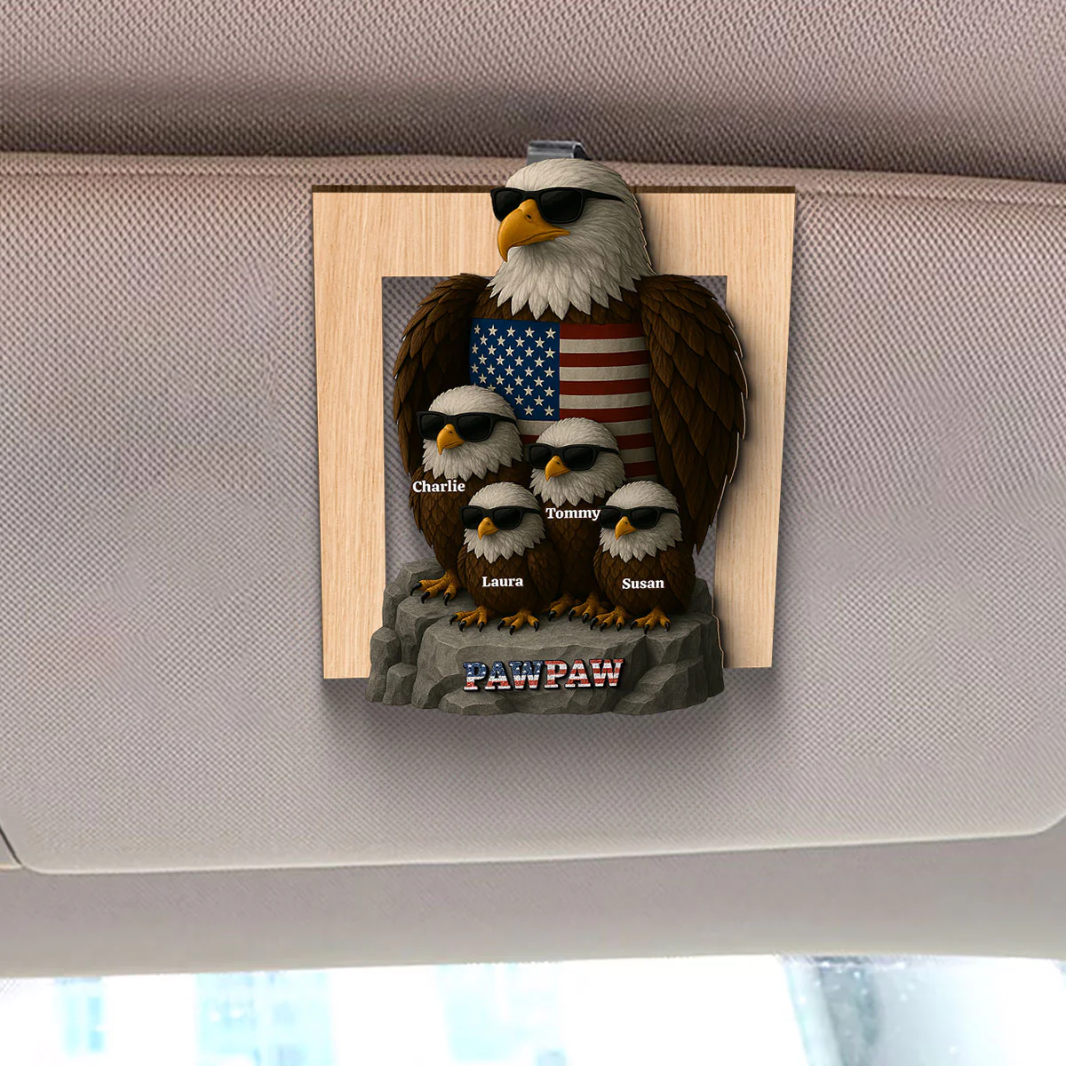 Patriotic Papa Grandpa & Kids Eagle Personalized Car Visor Clip, Car Decoration, Perfect 2025 Father's Day Gift For Dad, For Grandpa - Image 2