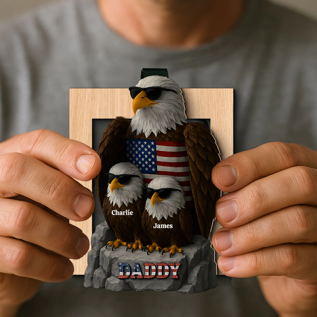 Patriotic Papa Grandpa & Kids Eagle Personalized Car Visor Clip, Car Decoration, Perfect 2025 Father's Day Gift For Dad, For Grandpa - Image 3