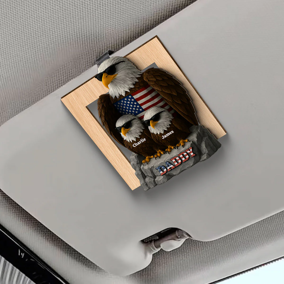 Patriotic Papa Grandpa & Kids Eagle Personalized Car Visor Clip, Car Decoration, Perfect 2025 Father's Day Gift For Dad, For Grandpa - Image 4