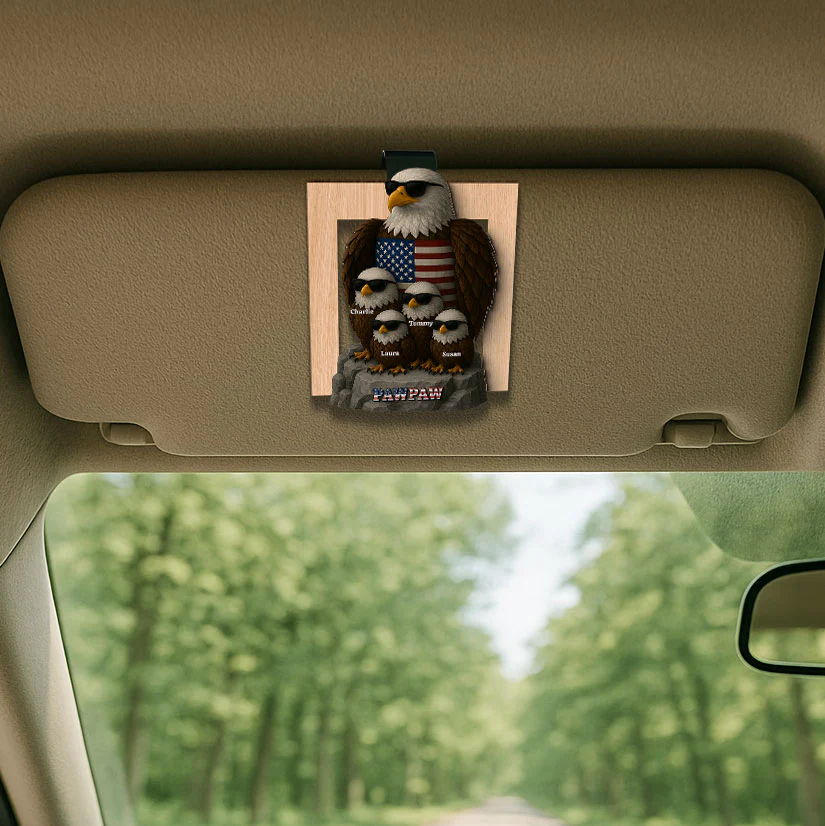 Patriotic Papa Grandpa & Kids Eagle Personalized Car Visor Clip, Car Decoration, Perfect 2025 Father's Day Gift For Dad, For Grandpa - Image 5