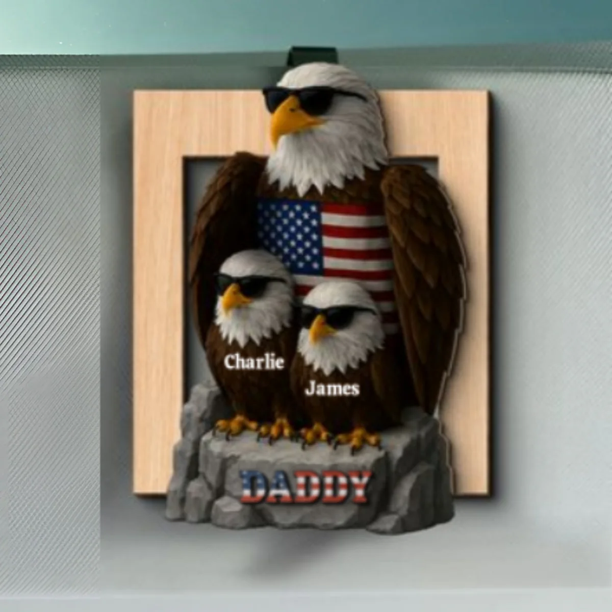 Patriotic Papa Grandpa & Kids Eagle Personalized Car Visor Clip, Car Decoration, Perfect 2025 Father's Day Gift For Dad, For Grandpa - Image 6