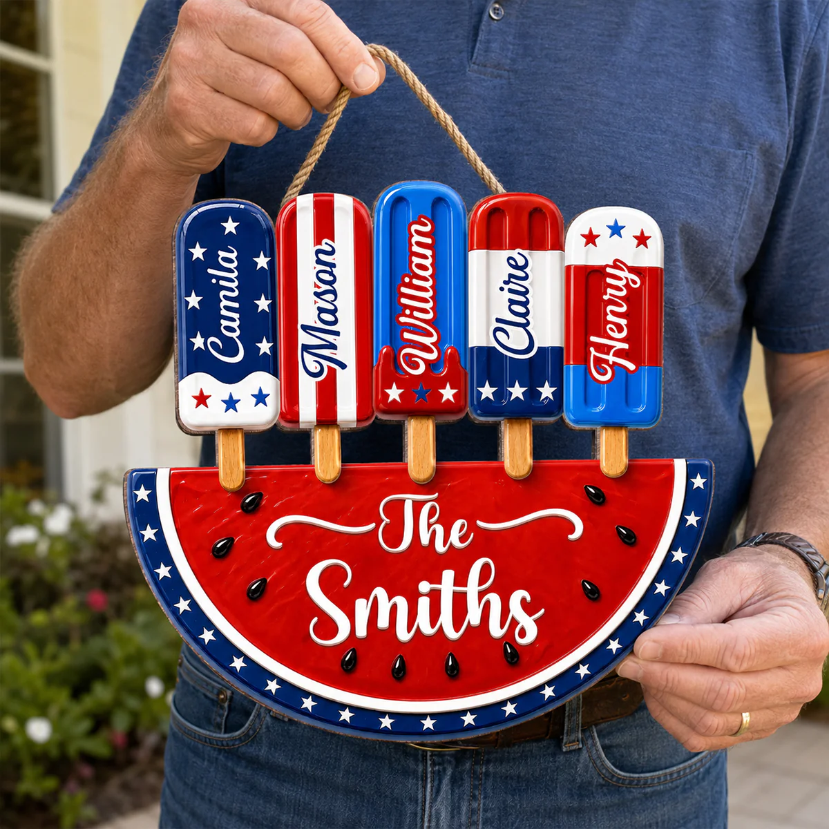 Patriotic Summer Popsicle Family Name - Personalized Wood Sign - American 250th Anniversary - Image 4