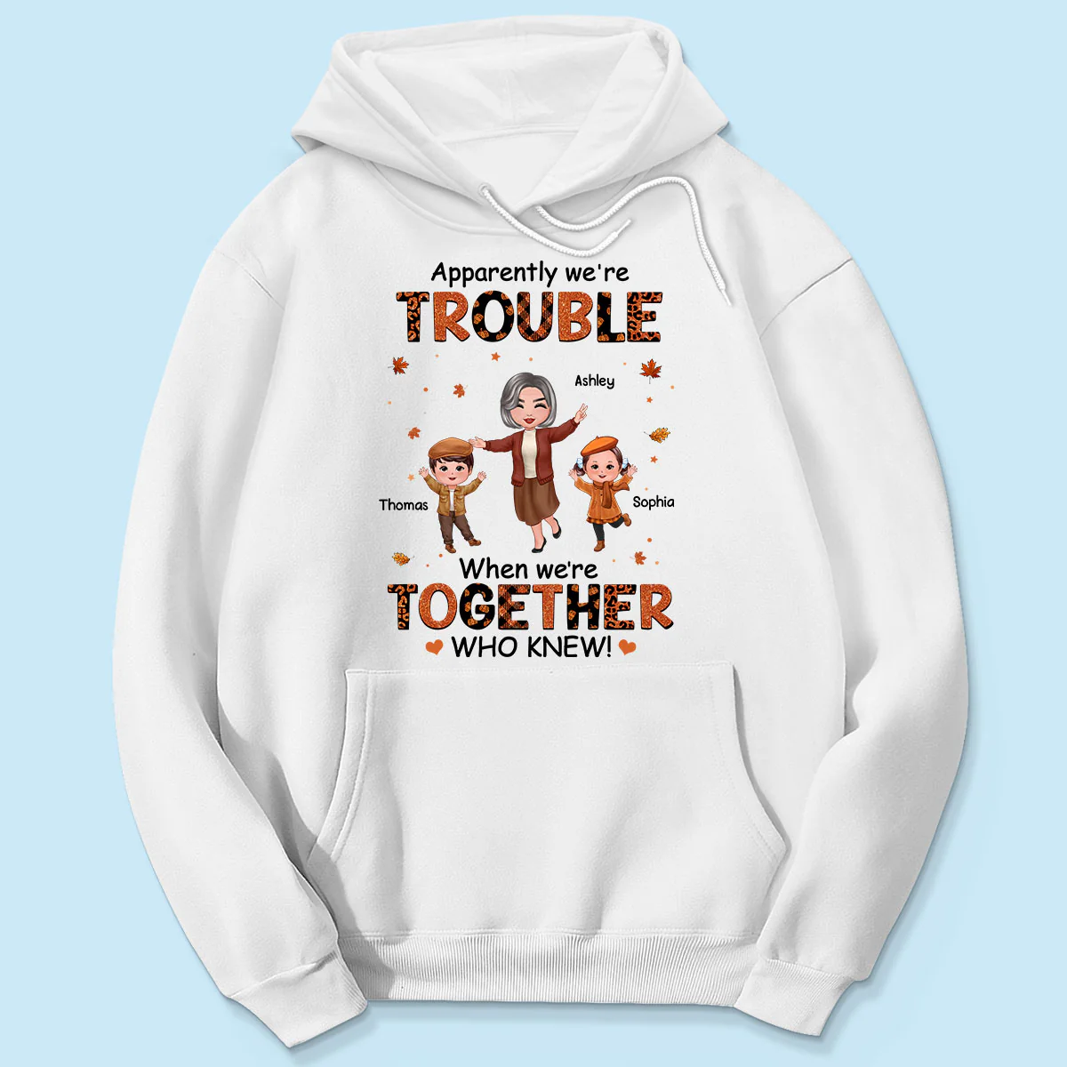 Patterns Fall Season Happy Doll Grandma Mom And Kids Trouble Together Personalized Shirt - Image 5