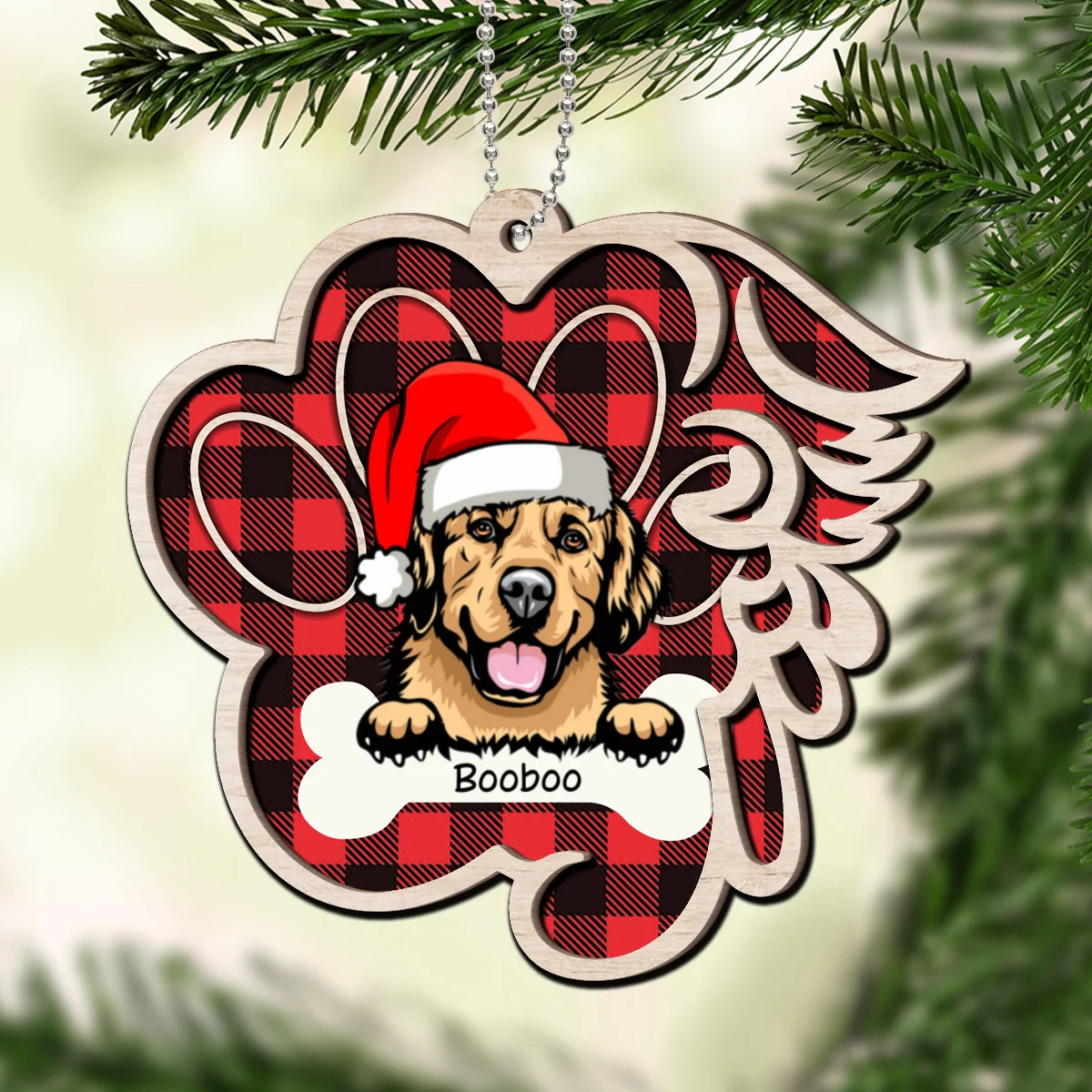 Paw & Wing Memorial Dog Personalized Christmas 2-Layer Wooden Ornament - Image 11